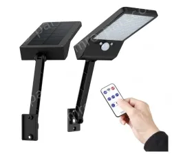 Solar remote control flat lamp with bracket Large 56LED balck single pack