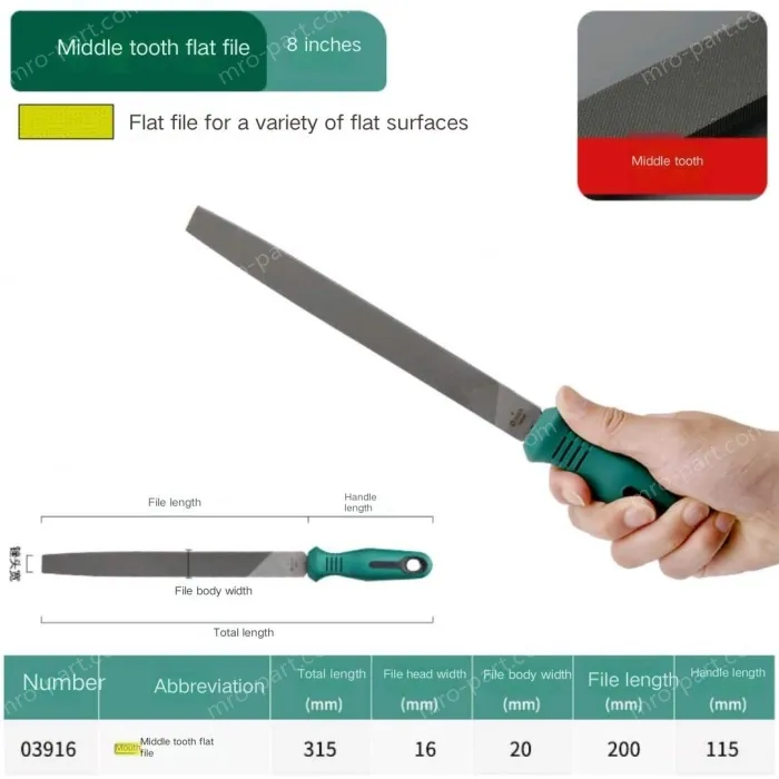 Medium tooth flat file 8 inches, total length 315mm