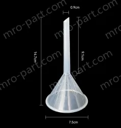 Plastic separating funnels The length and diameter of the tip is 7.5cm, 1 piece