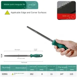 Medium tooth triangular file 6 inches, total length 262mm