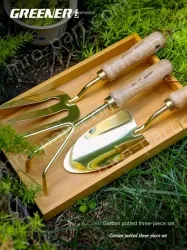 Cocoa tea gold pointed shovel + three-claw rake + three-pronged shovel