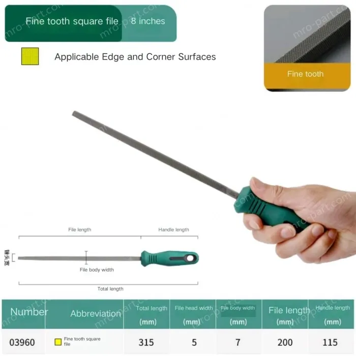 Fine-toothed square file 8 inches, total length 315mm
