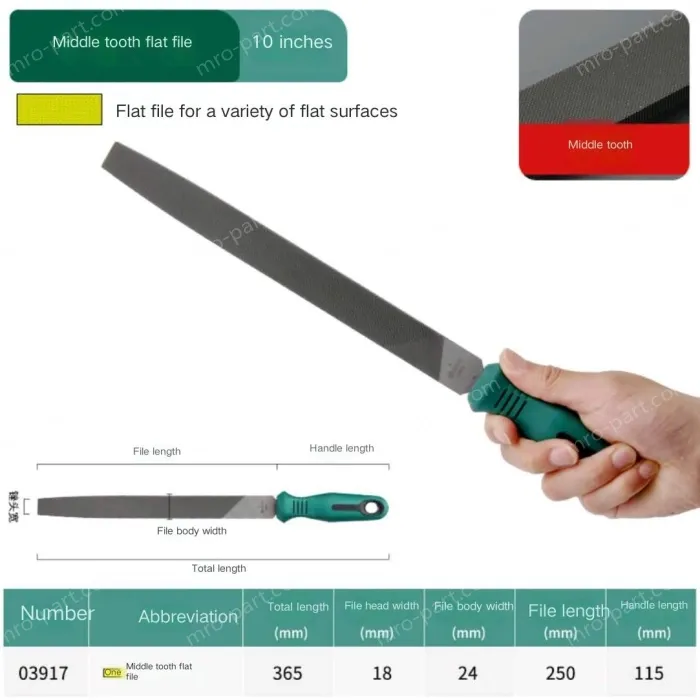 Medium tooth flat file 10 inches, total length 365mm