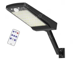 Large 56 LED white single pack solar remote control flat lamp with bracket