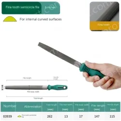 Fine-toothed semi-circular file 6 inches, total length 262mm