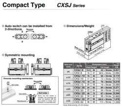 Dual Rod CylinderCompact Type CXSJ Series ø6, ø10, ø15, ø20, ø25, ø32