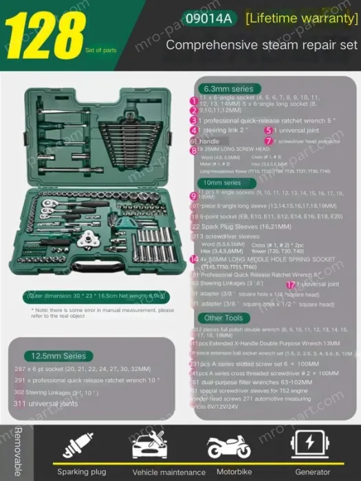 Comprehensive auto repair kit - 128 pieces - 09014A