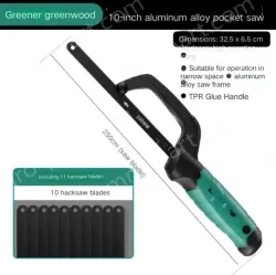 One-handed pocket 10 inch aluminum alloy hand saw with 11 saw blades