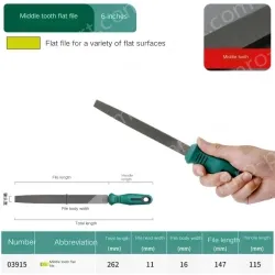 The medium tooth flat file is 6 inches and has a total length of 262mm