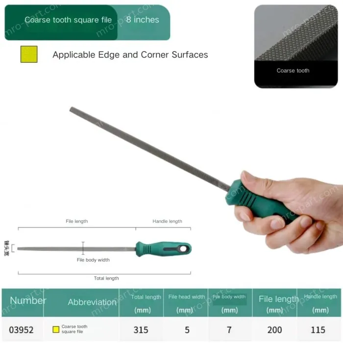 Coarse tooth square file 8 inches, total length 315mm