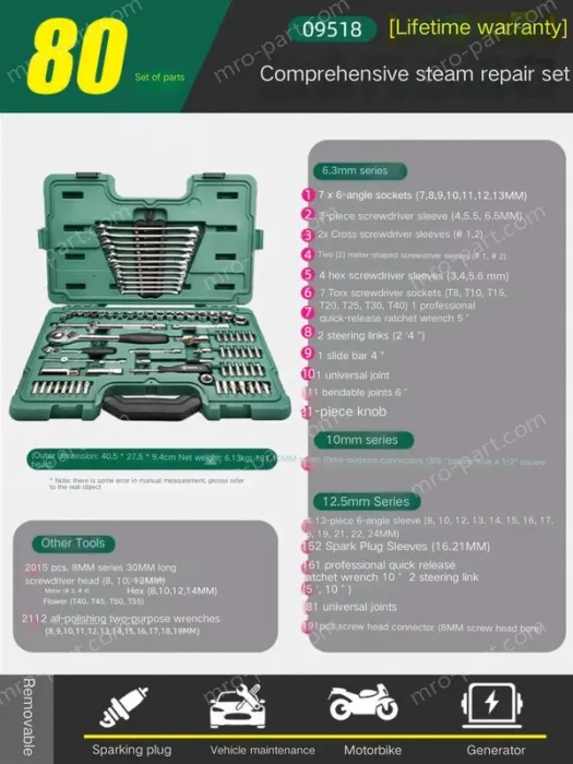Comprehensive auto repair kit - 80 pieces - 09518
