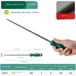 The medium tooth round file is 10 inches and has a total length of 365mm