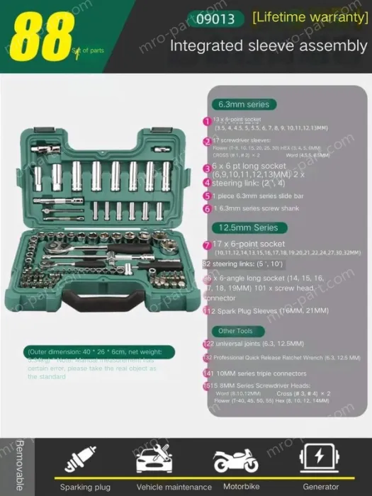 Comprehensive auto repair kit - 88 pieces - 09013