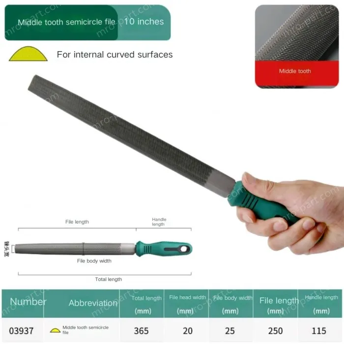 Medium tooth semi-circular file 10 inches with a total length of 365mm