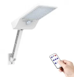 Large 56 LED white single pack solar remote control flat lamp with bracket