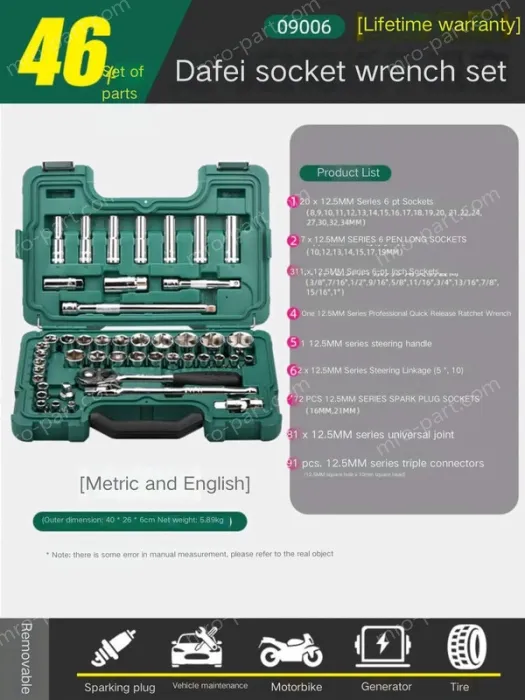 (Metric Inch) Big Fly Socket Set - 46 pcs - 09006