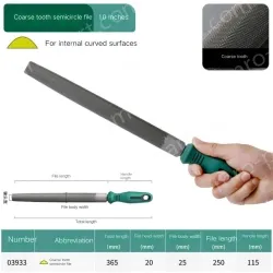 Coarse tooth semi-circular file 10 inches with a total length of 365mm