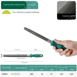 Coarse tooth semi-circular file 6 inches, total length 262mm