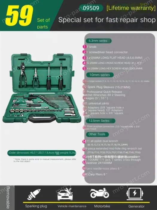 Comprehensive auto repair kit - 59 pieces - 09509